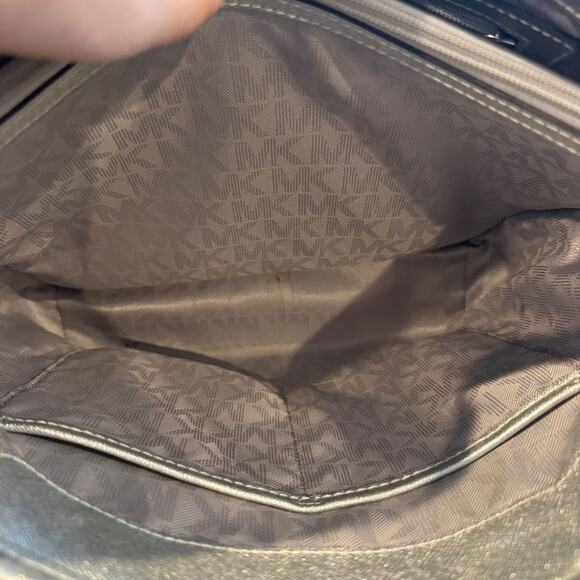 Michael Kors Silver Metallics set jet Tote Bag Purse Handbag Satchel MK Logo - Picture 13 of 13